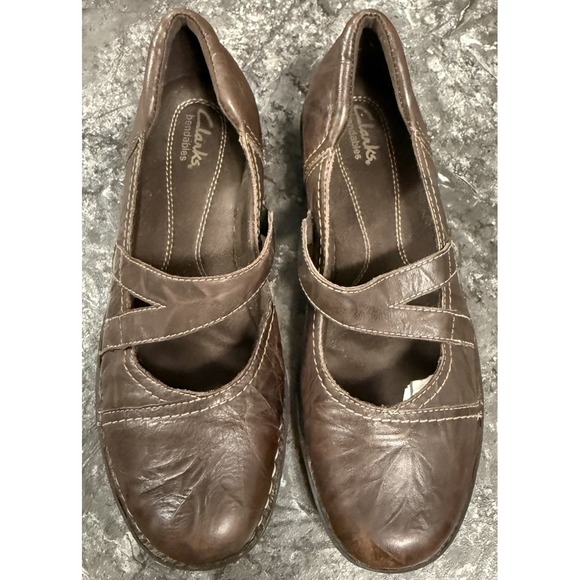 Clarks Bendables Womens Leather Mary Jane Comfort Slip One Chocolate Brown 9.5M - Picture 2 of 12